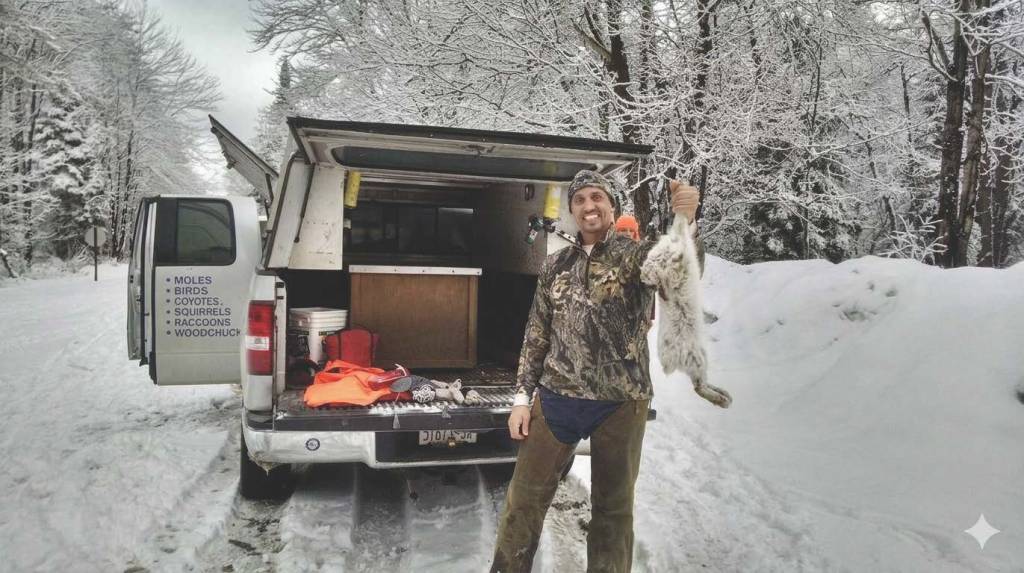snowshoe hare hunting in New York with a hound dog beagle
